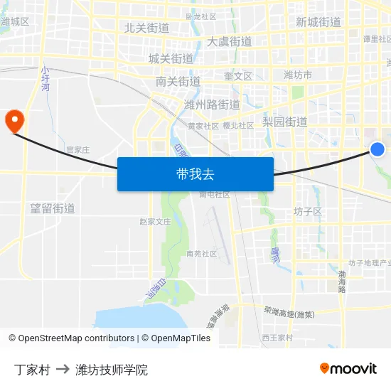 丁家村 to 潍坊技师学院 map