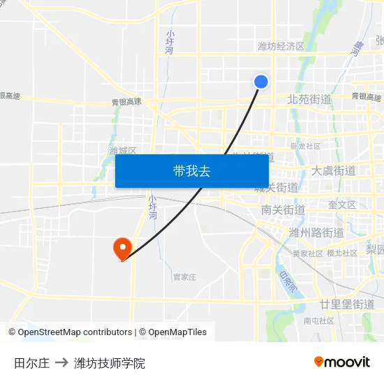 田尔庄 to 潍坊技师学院 map