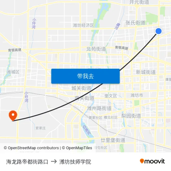 海龙路帝都街路口 to 潍坊技师学院 map