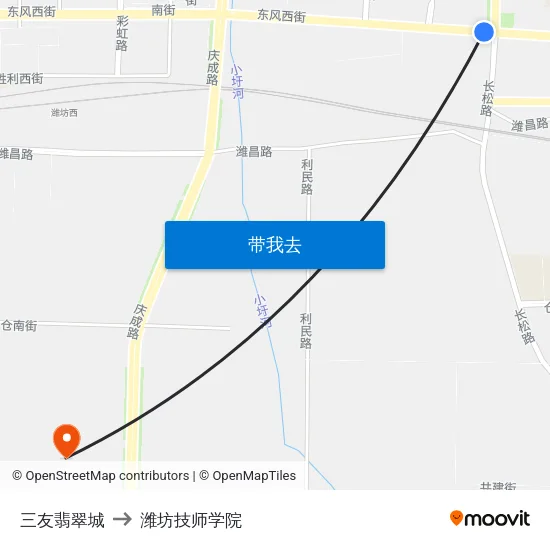 三友翡翠城 to 潍坊技师学院 map