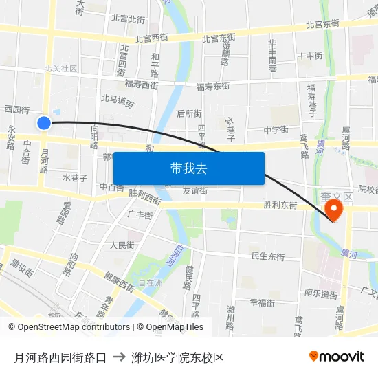 月河路西园街路口 to 潍坊医学院东校区 map