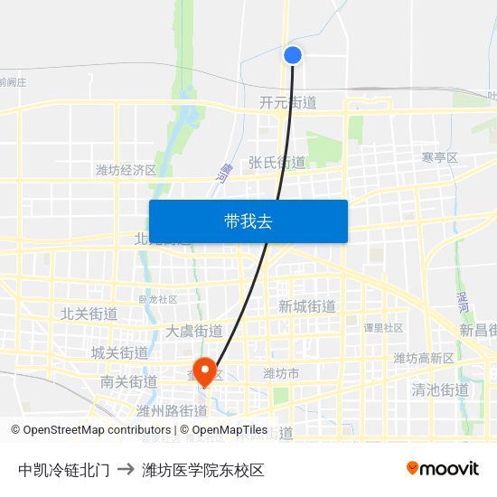 中凯冷链北门 to 潍坊医学院东校区 map