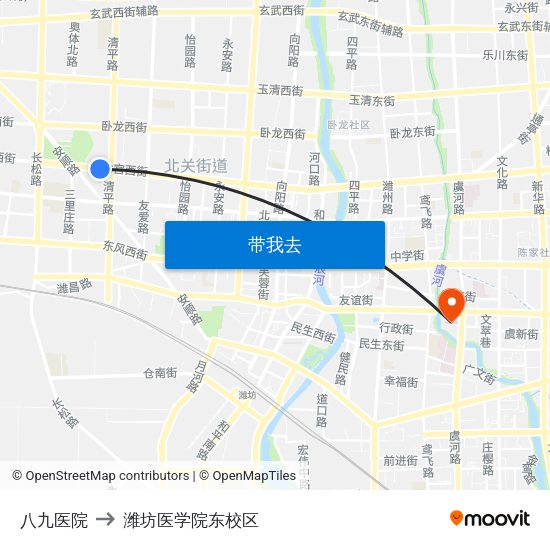 八九医院 to 潍坊医学院东校区 map