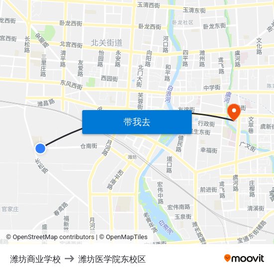 潍坊商业学校 to 潍坊医学院东校区 map