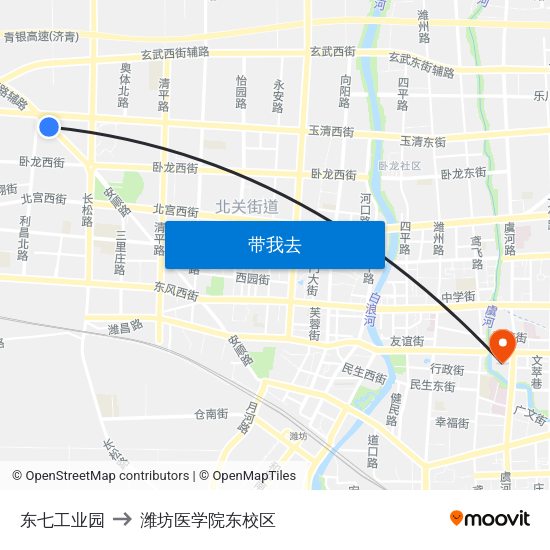 东七工业园 to 潍坊医学院东校区 map