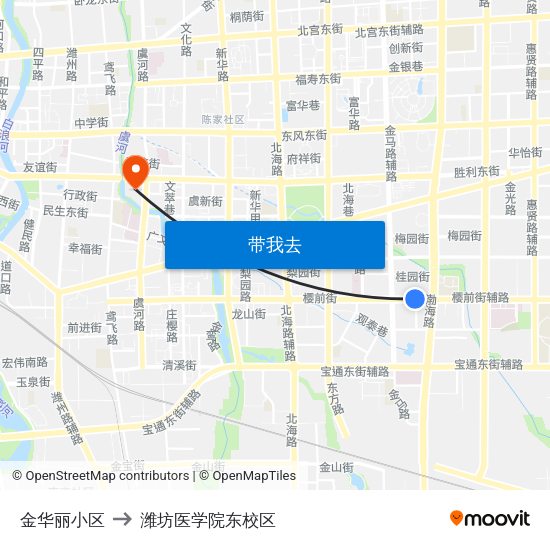 金华丽小区 to 潍坊医学院东校区 map
