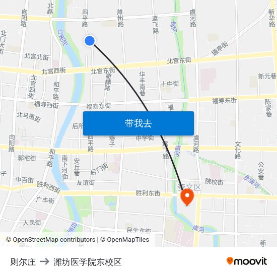 则尔庄 to 潍坊医学院东校区 map