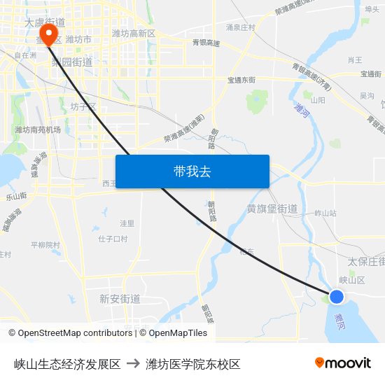 峡山生态经济发展区 to 潍坊医学院东校区 map