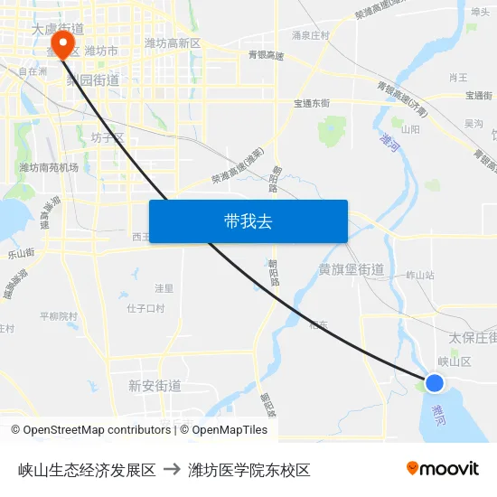 峡山生态经济发展区 to 潍坊医学院东校区 map