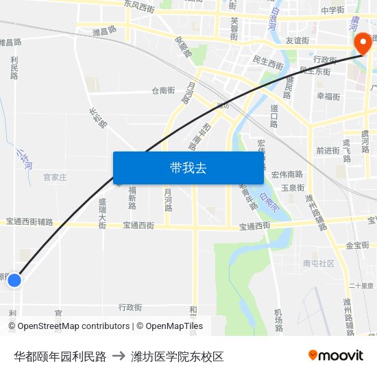 华都颐年园利民路 to 潍坊医学院东校区 map