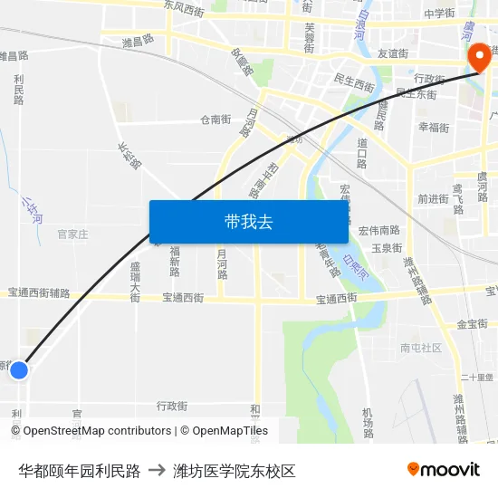 华都颐年园利民路 to 潍坊医学院东校区 map