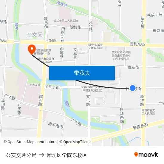 公安交通分局 to 潍坊医学院东校区 map