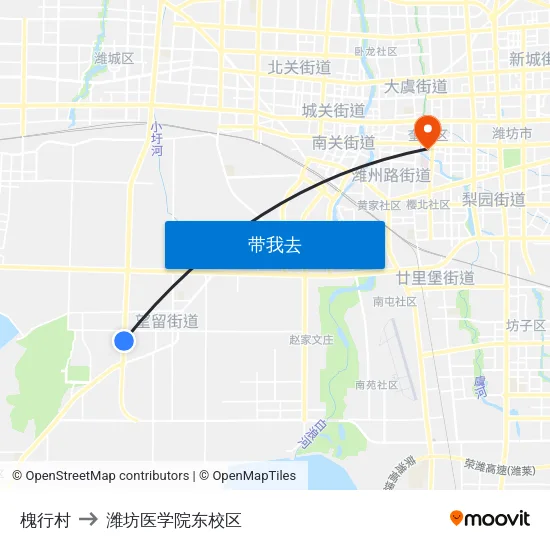 槐行村 to 潍坊医学院东校区 map