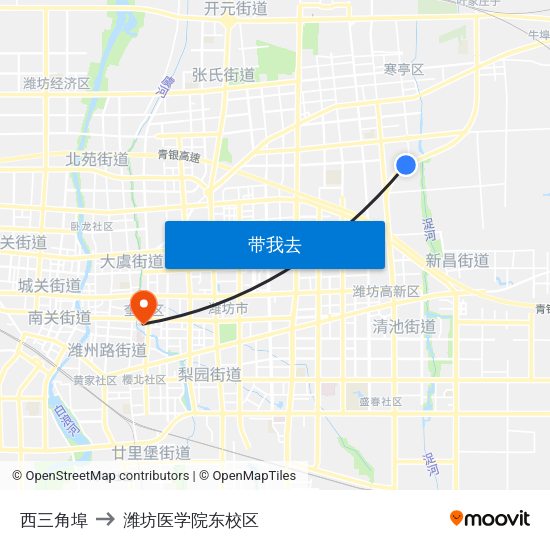 西三角埠 to 潍坊医学院东校区 map