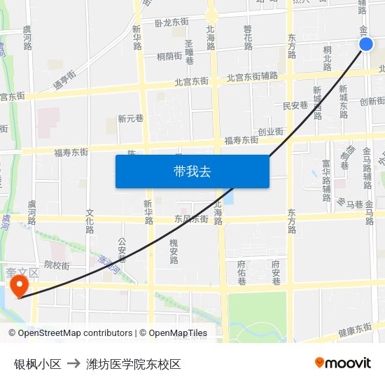 银枫小区 to 潍坊医学院东校区 map