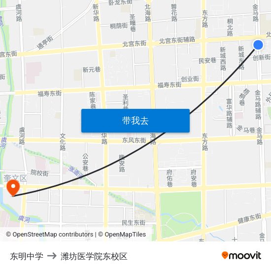 东明中学 to 潍坊医学院东校区 map