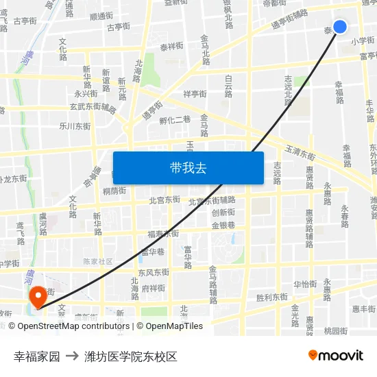幸福家园 to 潍坊医学院东校区 map