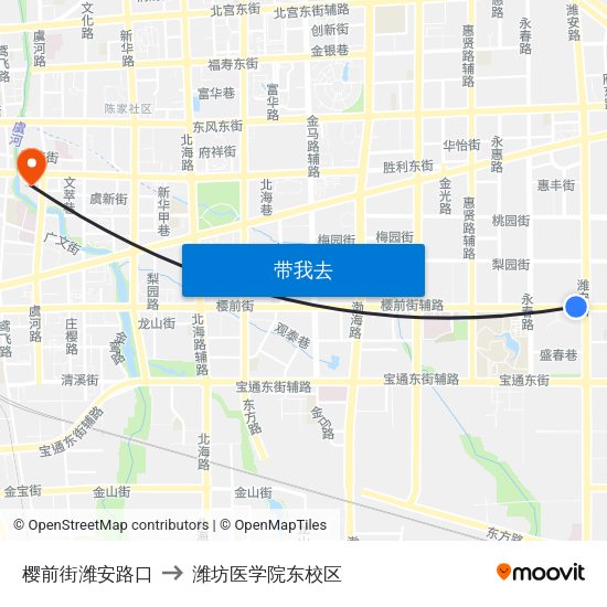 樱前街潍安路口 to 潍坊医学院东校区 map