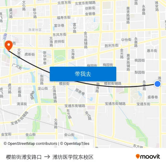 樱前街潍安路口 to 潍坊医学院东校区 map