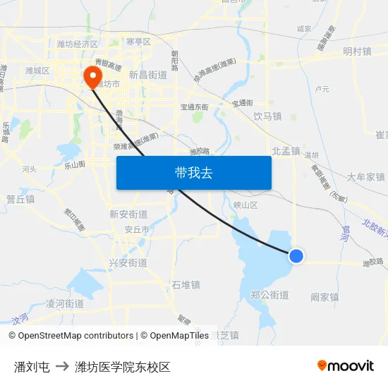 潘刘屯 to 潍坊医学院东校区 map
