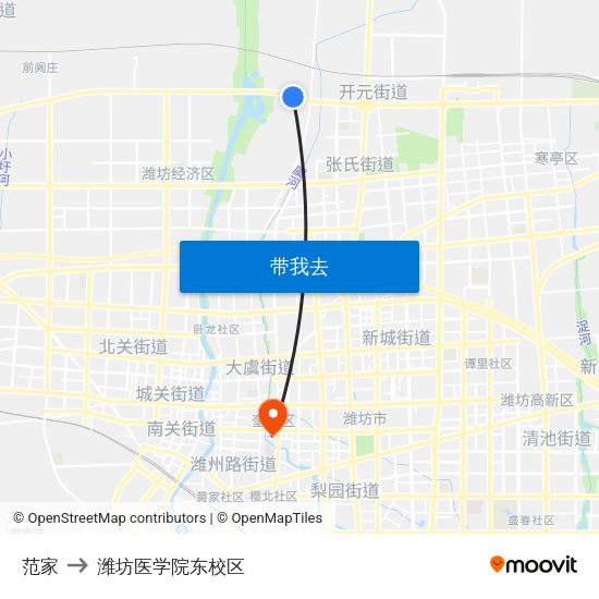 范家 to 潍坊医学院东校区 map