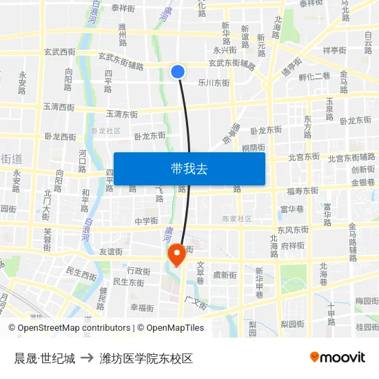 晨晟·世纪城 to 潍坊医学院东校区 map