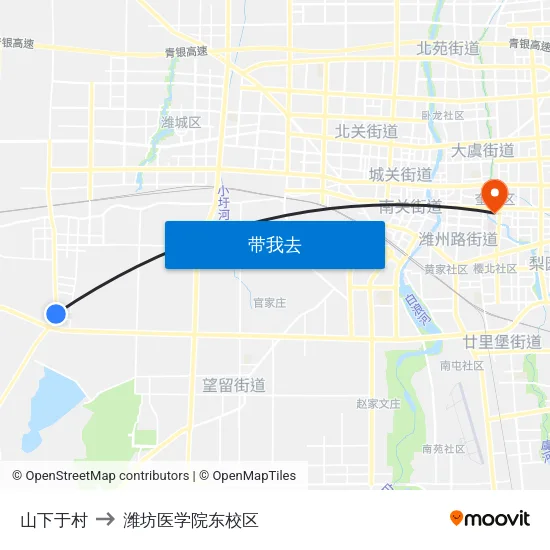 山下于村 to 潍坊医学院东校区 map