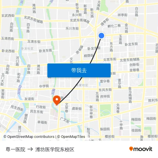 尊一医院 to 潍坊医学院东校区 map