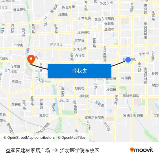 益家园建材家居广场 to 潍坊医学院东校区 map