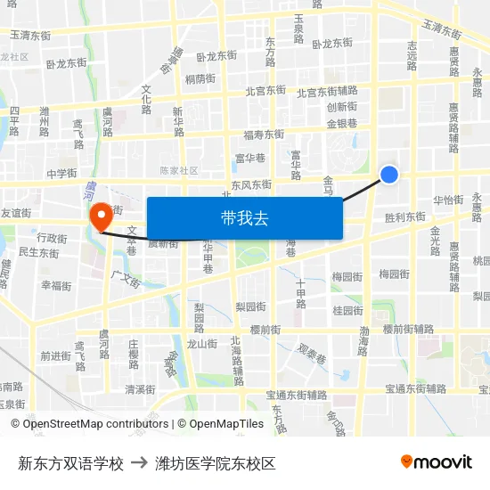 新东方双语学校 to 潍坊医学院东校区 map