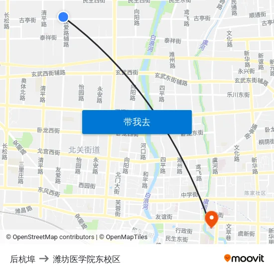 后杭埠 to 潍坊医学院东校区 map