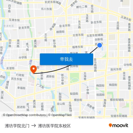 潍坊学院北门 to 潍坊医学院东校区 map