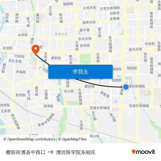 樱前街潍县中路口 to 潍坊医学院东校区 map