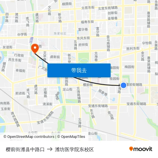 樱前街潍县中路口 to 潍坊医学院东校区 map