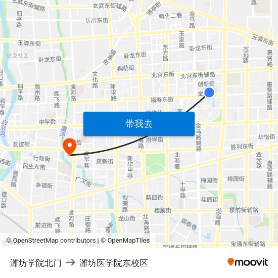 潍坊学院北门 to 潍坊医学院东校区 map