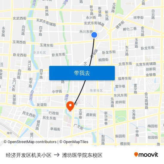 经济开发区机关小区 to 潍坊医学院东校区 map