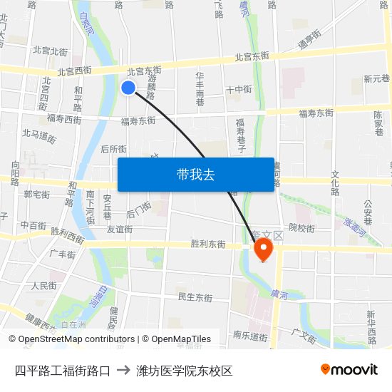 四平路工福街路口 to 潍坊医学院东校区 map