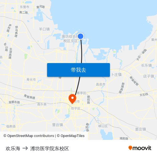 欢乐海 to 潍坊医学院东校区 map
