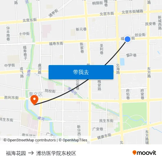 福海花园 to 潍坊医学院东校区 map