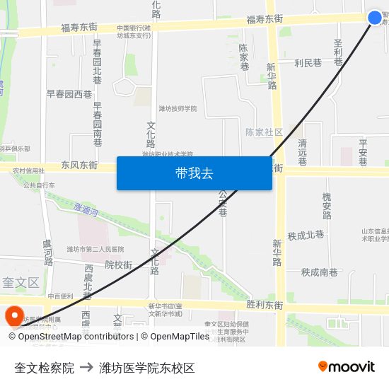 奎文检察院 to 潍坊医学院东校区 map