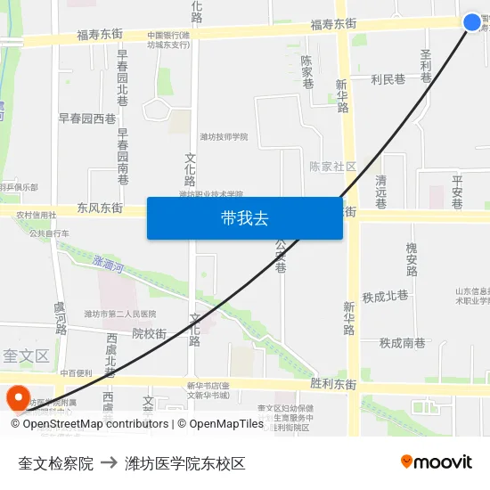 奎文检察院 to 潍坊医学院东校区 map