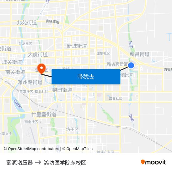 富源增压器 to 潍坊医学院东校区 map
