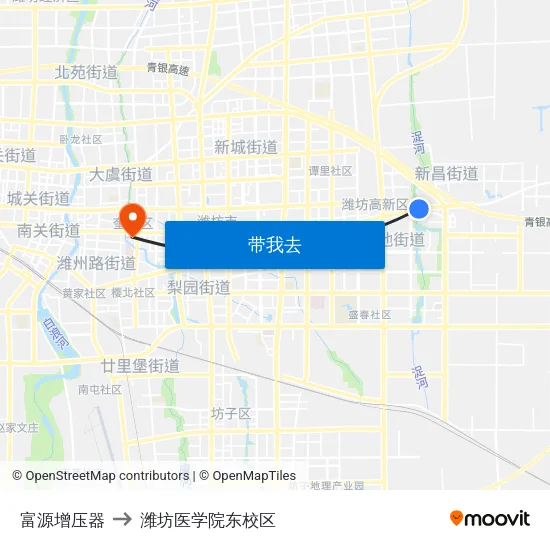 富源增压器 to 潍坊医学院东校区 map
