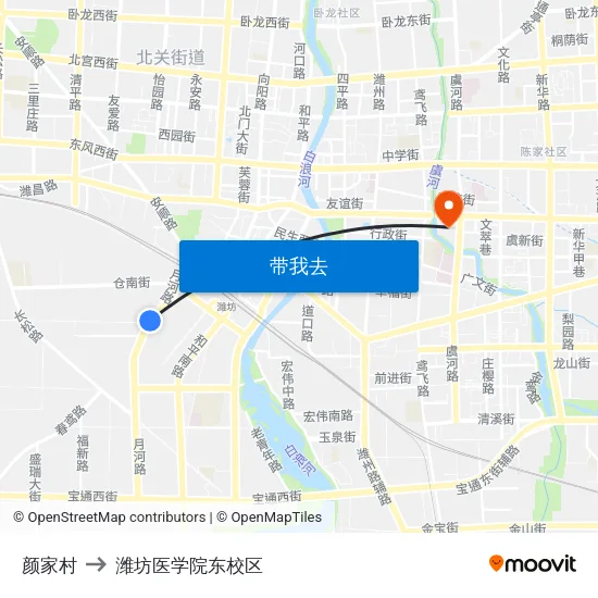 颜家村 to 潍坊医学院东校区 map