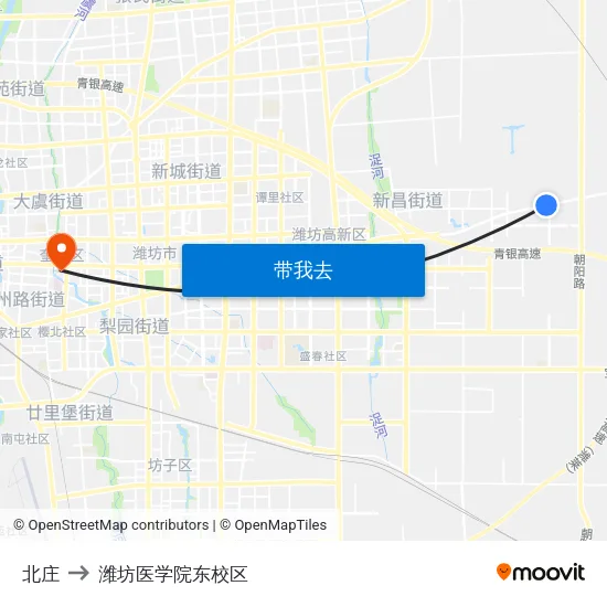 北庄 to 潍坊医学院东校区 map
