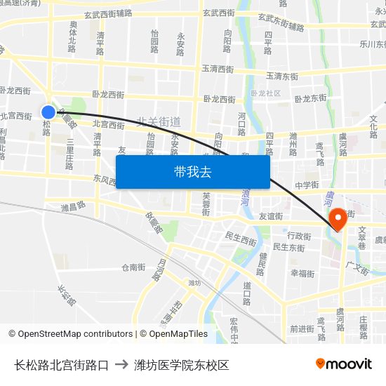 长松路北宫街路口 to 潍坊医学院东校区 map