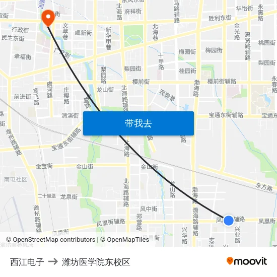 西江电子 to 潍坊医学院东校区 map