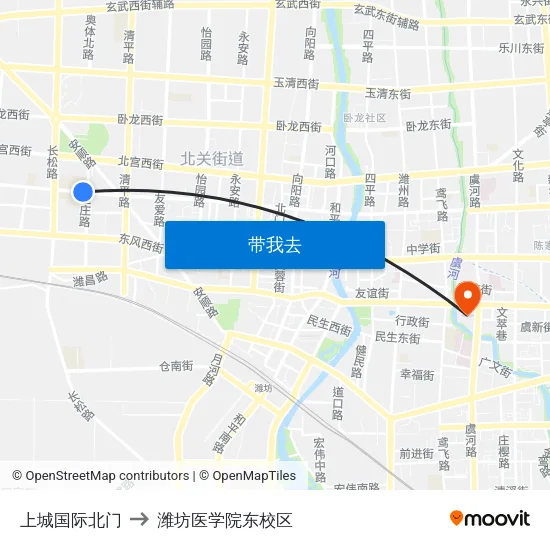 上城国际北门 to 潍坊医学院东校区 map