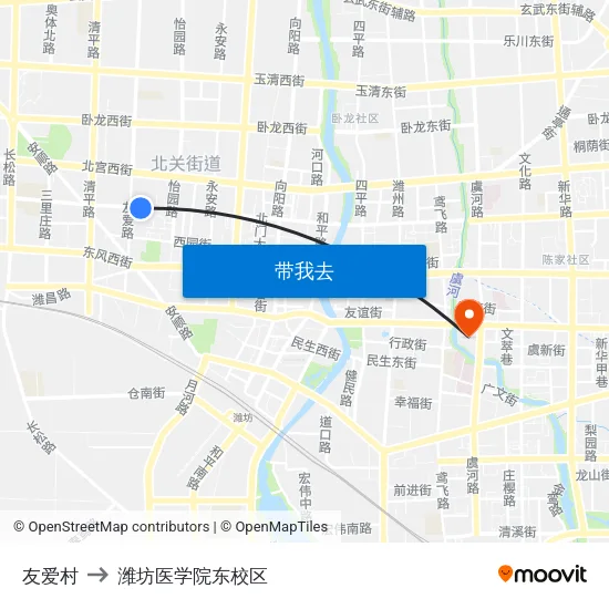 友爱村 to 潍坊医学院东校区 map