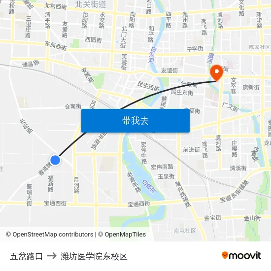五岔路口 to 潍坊医学院东校区 map